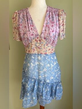 NWT Stellah Pastel Patchwork Bohemian Dress size M. Multi color prints. Lovely!
